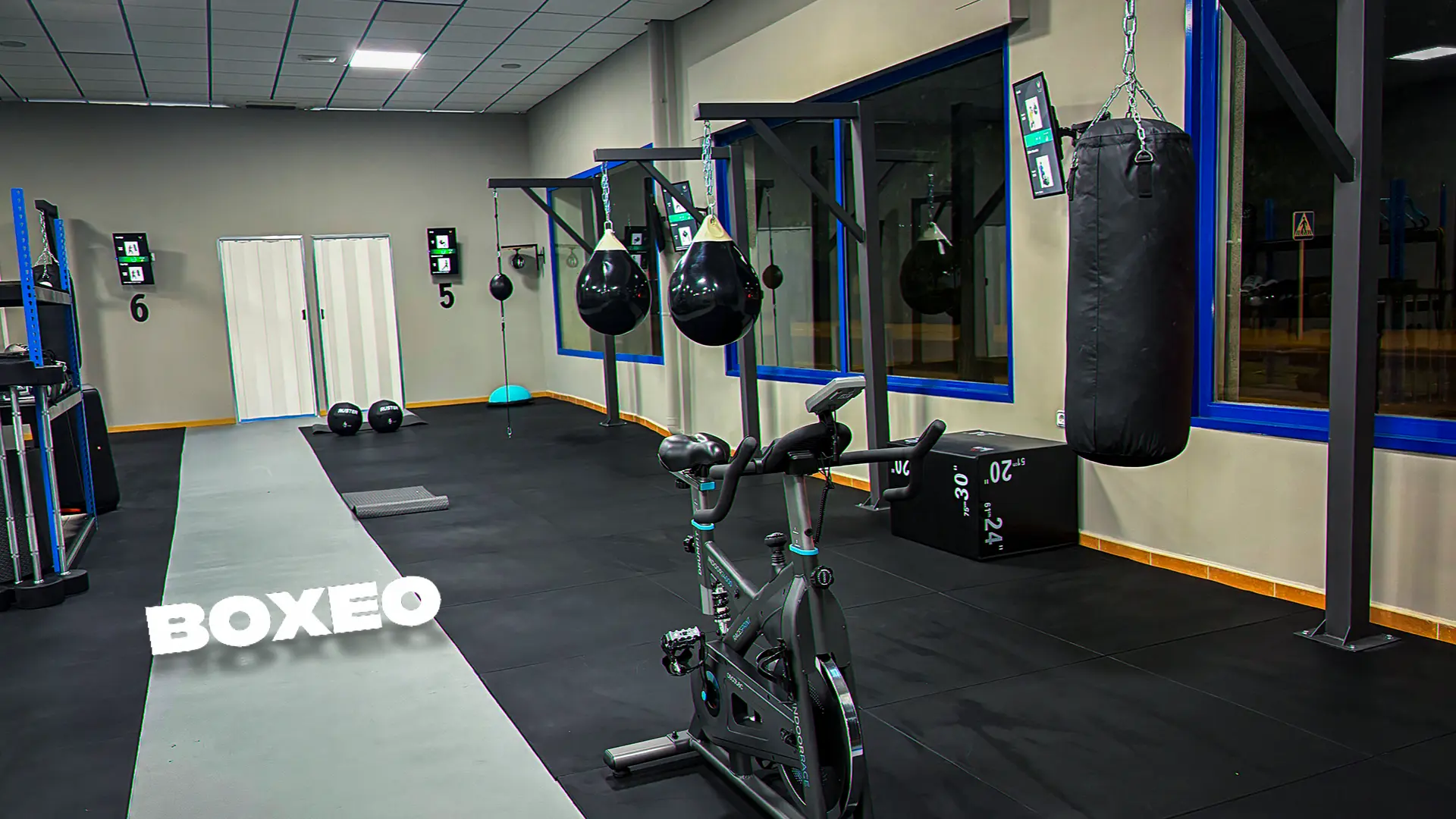 Zona de Boxeo VelarisFitness con sacos de boxeo, sacos de agua y speed balls en Quintanar de la Orden