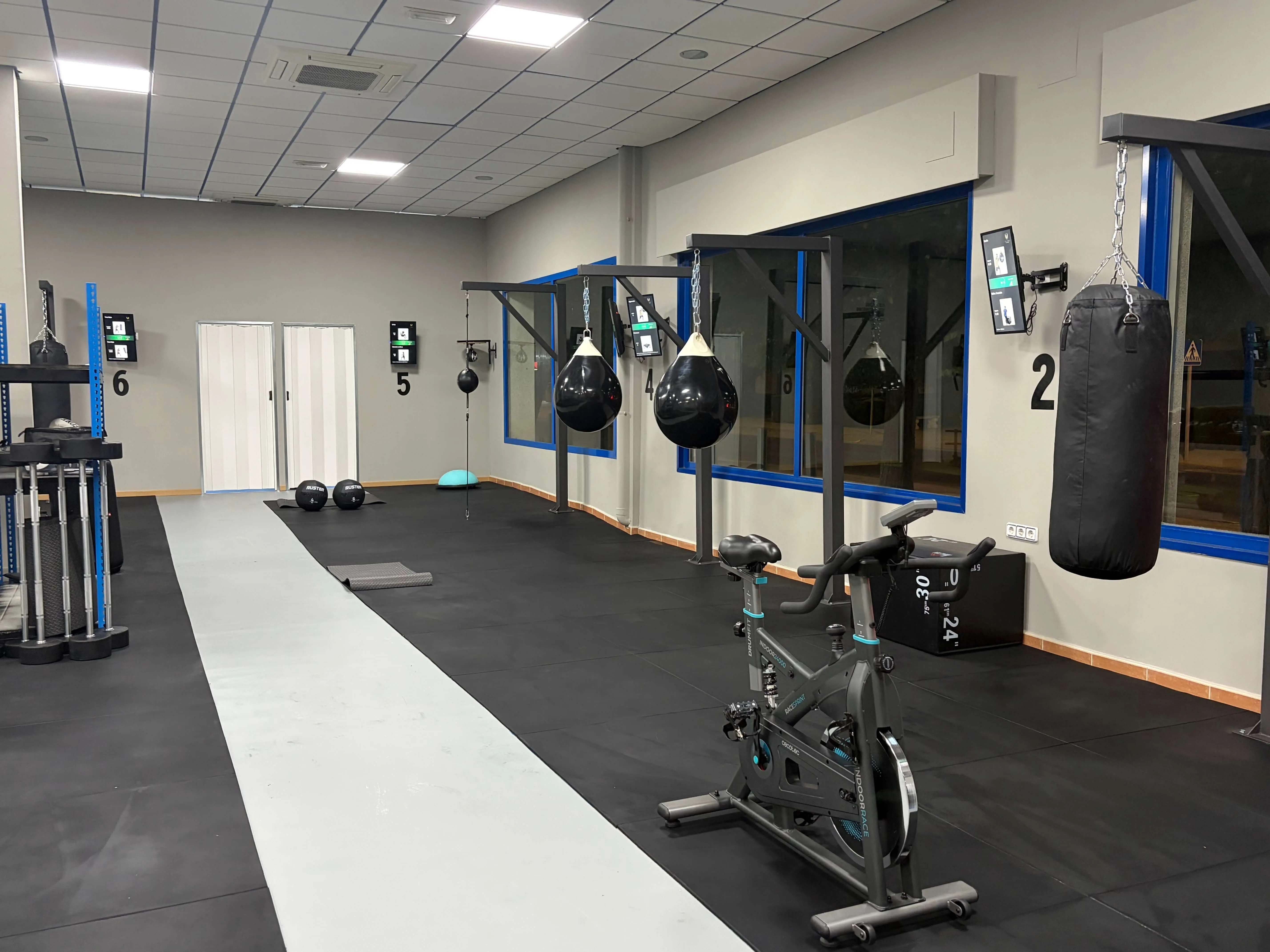 Zona de Boxeo VelarisFitness con sacos de boxeo, sacos de agua y speed balls en Quintanar de la Orden